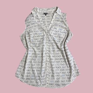 Talbots Eyeglass Print Sleeveless Button Down Blouse Size XL